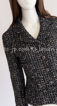 CHANEL 97A Vintage Black Gray Chevron Tweed Jacket Skirt Suit 36 38 40 シャネル ヴィンテージ ブラック グレー シェブロン ツイード ジャケット スカート スーツ 即発