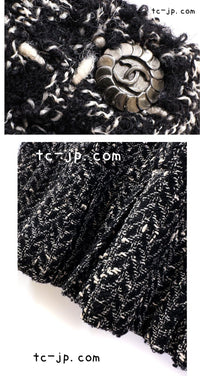 CHANEL 97A Vintage Black Gray Chevron Tweed Jacket Skirt Suit 38 40 シャネル ヴィンテージ ブラック グレー シェブロン ツイード ジャケット スカート スーツ 即発