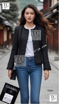 CHANEL 05PF Black Gary Fringe Trim Tweed Jacket 34 38 40 シャネル ブラック グレー フリンジトリム ツイード ジャケット 即発 - TC JAPAN