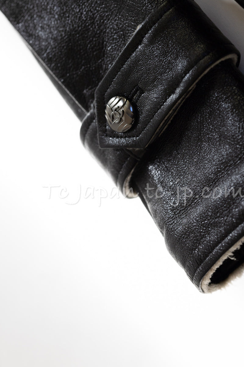 CHANEL 11A Black Lambskin Leather Double Coat 34 シャネル ブラック ラムスキン レザー ダブル コート 即発