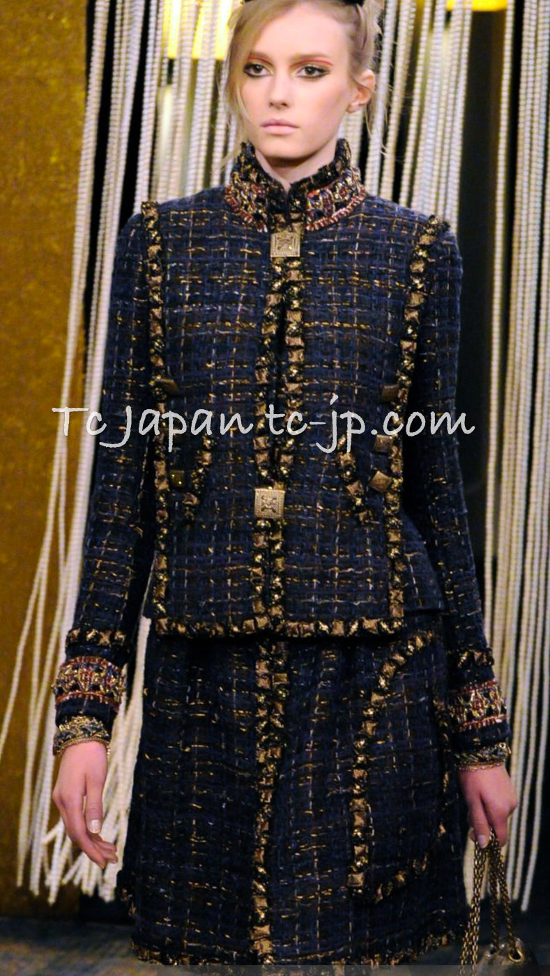 シャネル ネイビー ブルー ブレイドトリム ツイード ワンピース CHANEL 11PF Navy Blue Braid Trimming Tweed  Dress – TC JAPAN