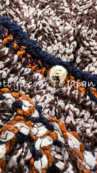 CHANEL 11S Navy Orange Brown CC Logo Knit Dress 36 38 シャネル ネイビー・オレンジ・ブラウン・CCロゴ・ニット・ワンピース 即発