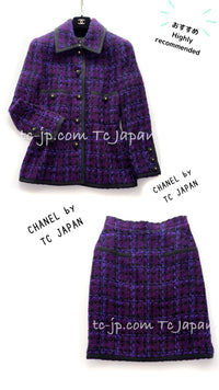 CHANEL 91A Vintage Purple Black Tweed Jacket Skirt Suit 36 38 シャネル ヴィンテージ・パープル・ブラック・ツイード・ジャケット・スカート・スーツ 即発