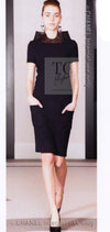 CHANEL 12A Dark Navy Wool Mesh Organza Stand Collar Wood Buttons Dress 36 シャネル ダーク ネイビー ウール メッシュ オーガンジー スタンド カラー ウッド ボタン ワンピース 即発