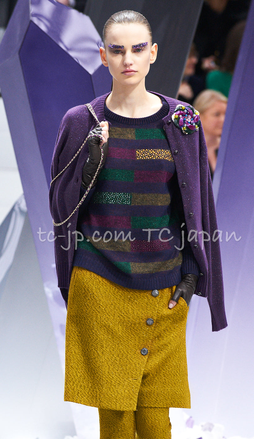 CHANEL 12A Purple Knit Cashmere Cardigan Gripox Buttons 38 40 シャネル パープル ニット カシミア カーディガン グリポワ宝石ボタン 即発 - TC JAPAN
