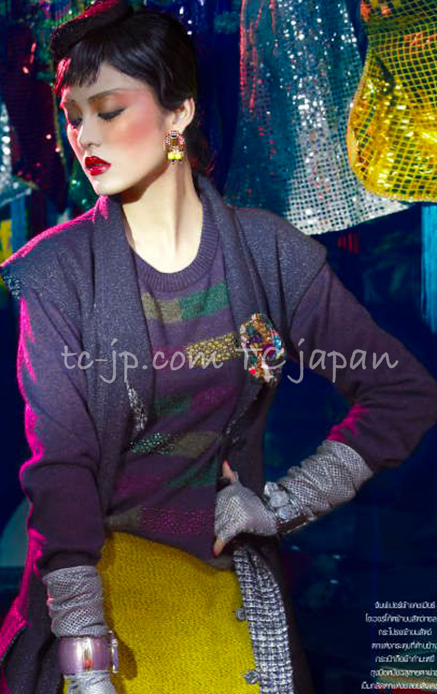 CHANEL 12A Purple Knit Cashmere Cardigan Gripox Buttons 38 40 シャネル パープル ニット カシミア カーディガン グリポワ宝石ボタン 即発 - TC JAPAN