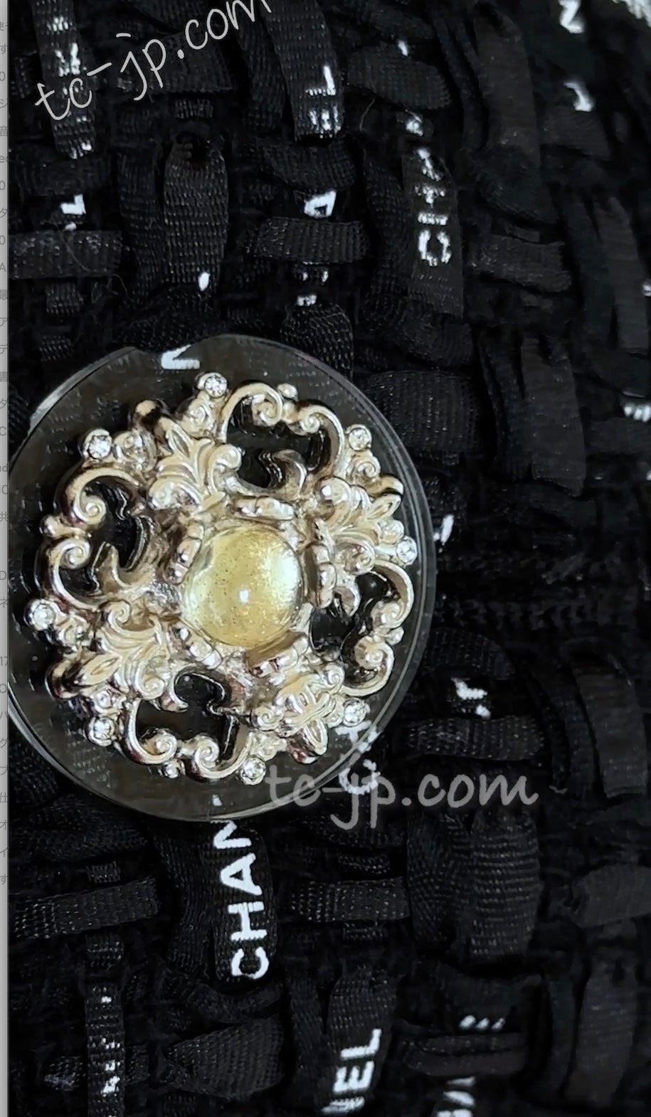 シャネル ジャケット CHANEL ブラック リボンテープ ロゴ ルサージュ