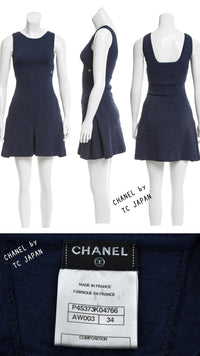 CHANEL 13C Versailles Navy Jacquard Sleeveless Dress 34 36 シャネル ベルサイユ ネイビー ジャガード ニット ノースリーブ ワンピース 即発