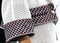 CHANEL 13S White Red Navy Quilted Trim Cropped Mesh Jacket 34 36 シャネル ホワイト レッド ネイビー トリム クロップド メッシュ ジャケット 即発