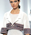 CHANEL 13S White Red Navy Quilted Trim Cropped Mesh Jacket 34 36 シャネル ホワイト レッド ネイビー トリム クロップド メッシュ ジャケット 即発