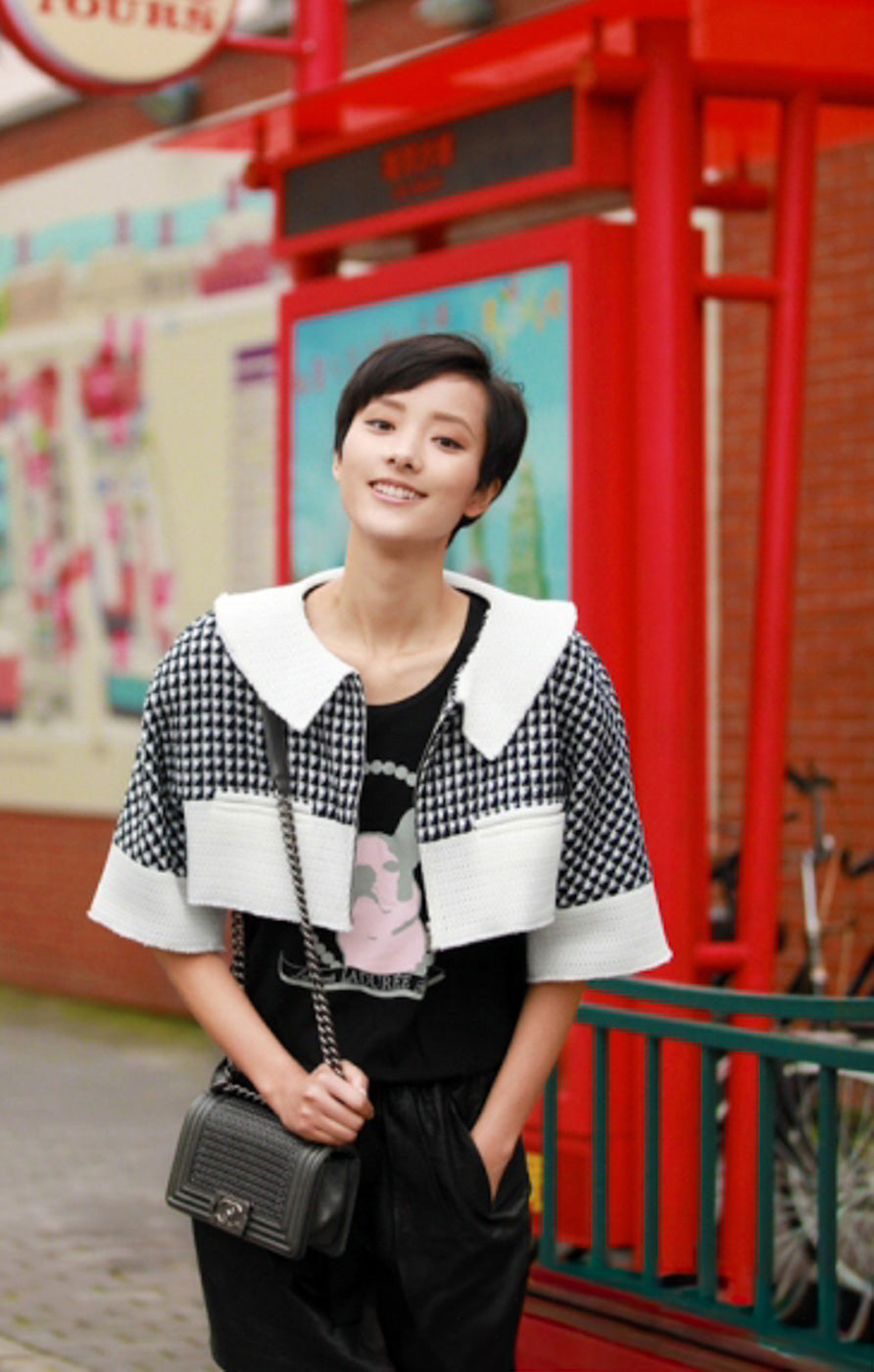 CHANEL 13S White Red Navy Quilted Trim Cropped Mesh Jacket 34 36 シャネル ホワイト レッド ネイビー トリム クロップド メッシュ ジャケット 即発