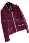 CHANEL 16A Plum Wine Red Cashmere Silk Zipper Knit Cardigan 36 38 シャネル プラム ワイン レッド カシミヤ シルク ジッパー ニット カーディガン 即発