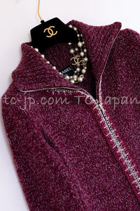 CHANEL 16A Plum Wine Red Cashmere Silk Zipper Knit Cardigan 36 38 シャネル プラム ワイン レッド カシミヤ シルク ジッパー ニット カーディガン 即発