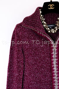 CHANEL 16A Winered Cashmere Silk Zipper Knit Cardigan 36 38 シャネル ワインレッド カシミヤ シルク ジッパー ニットカーディガン 即発