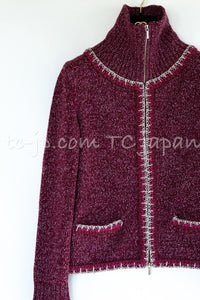 CHANEL 16A Plum Wine Red Cashmere Silk Zipper Knit Cardigan 36 38 シャネル プラム ワイン レッド カシミヤ シルク ジッパー ニット カーディガン 即発