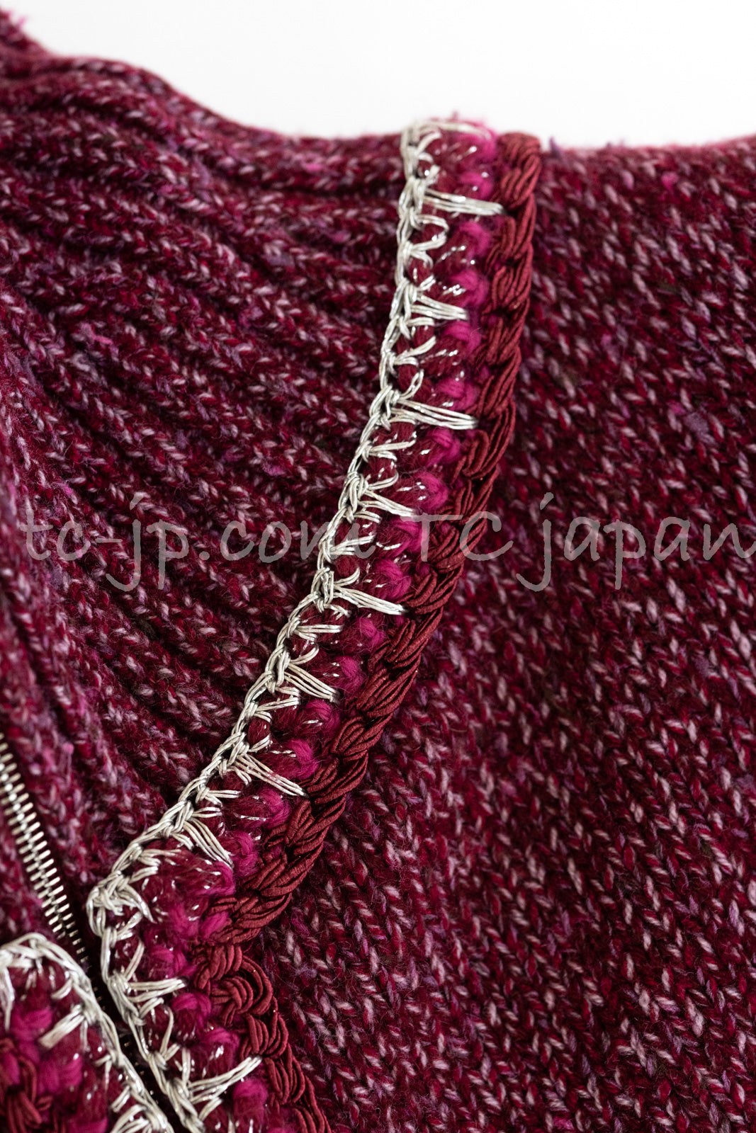 シャネル カーディガン CHANEL プラム ワイン レッド カシミヤ シルク