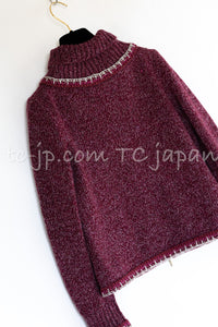 CHANEL 16A Plum Wine Red Cashmere Silk Zipper Knit Cardigan 36 38 シャネル プラム ワイン レッド カシミヤ シルク ジッパー ニット カーディガン 即発