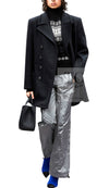 CHANEL 17B Black Dark Navy Wool CC Logo Button Double Coat 38 40 シャネル ブラック ダーク ネイビー ウール CC ロゴボタン ダブル コート 即発