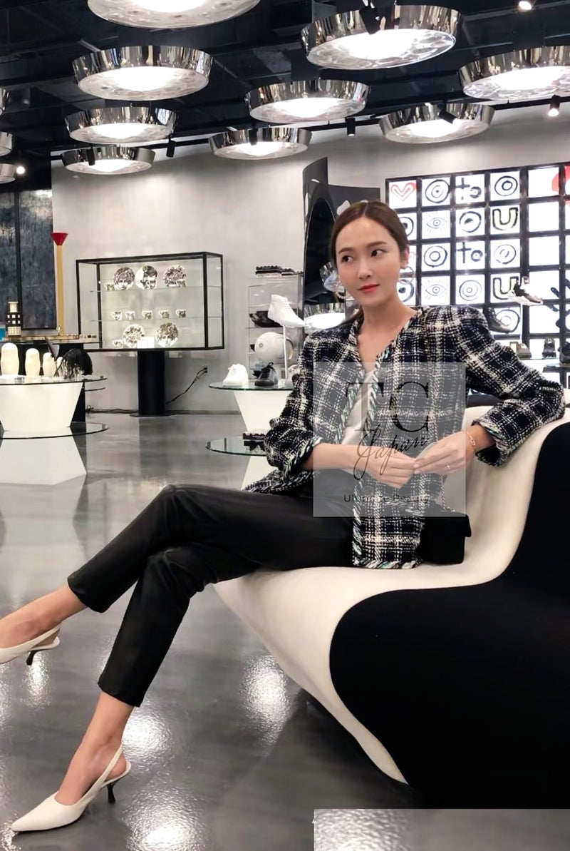 CHANEL 18S Navy Ivory Checked Cotton Tweed Jacket 36 シャネル ネイビー アイボリー チェック コットン ツイード ジャケット 即発