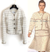 CHANEL 11A Ivory Creme Chain Braid Trimming Collarless Tweed Jacket 40 シャネル アイボリー クリーム チェーン ブレイド トリム ノーカラー ツイード ジャケット 即発