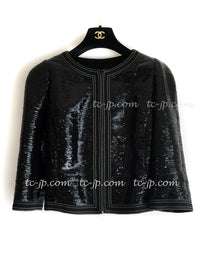 CHANEL 13C Black Sequins Cropped Party Zipper Jacket Keira Knightley 34 36 シャネル ブラック スパンコール クロップド丈 パーディー ジッパー ジャケット キーラ・ナイトレイ 着用 即発 - TC JAPAN