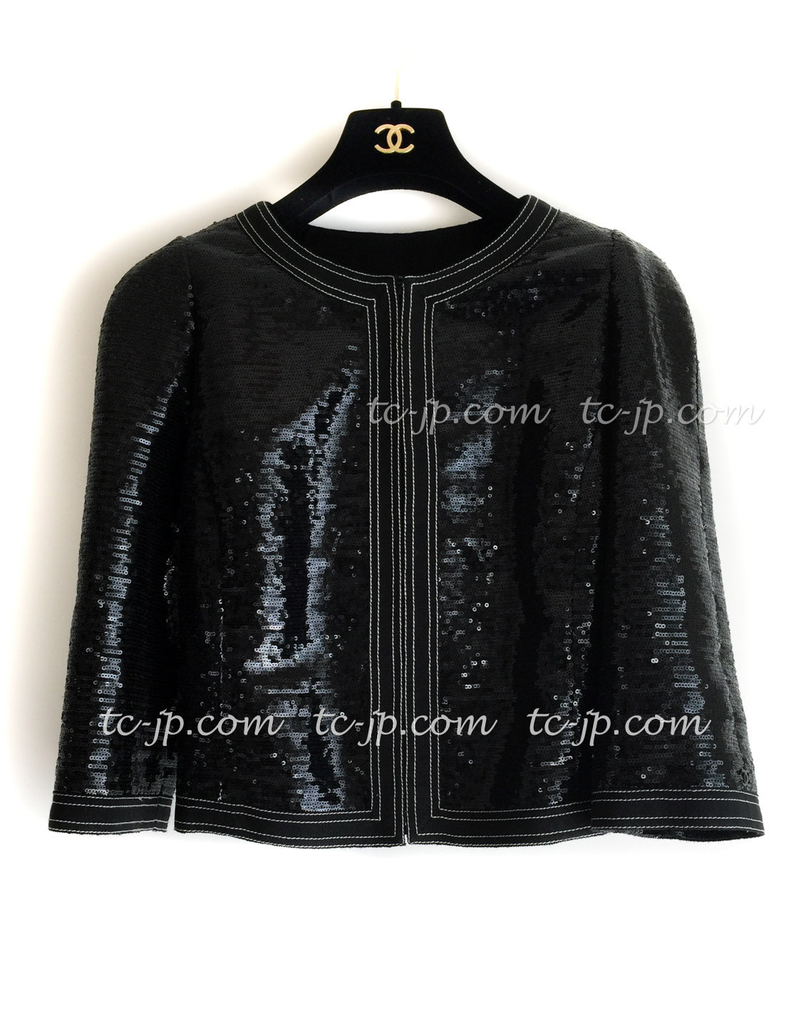 CHANEL 13C Black Sequins Cropped Party Zipper Jacket Keira Knightley 34 36 シャネル ブラック スパンコール クロップド丈 パーディー ジッパー ジャケット キーラ・ナイトレイ 着用 即発 - TC JAPAN