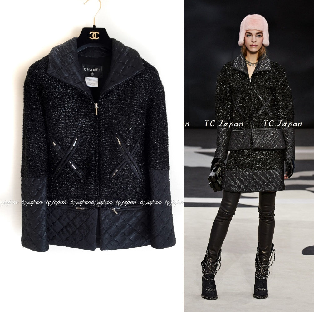 シャネル ジャケット CHANEL ブラック メタリック ジッパー