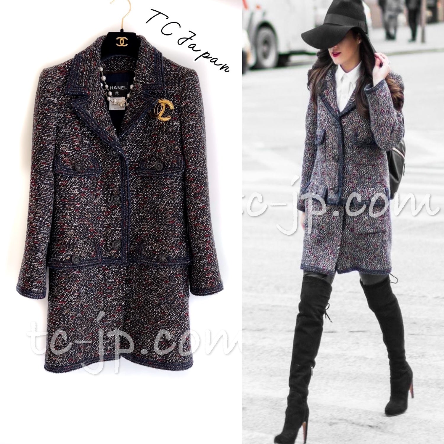 CHANEL 12A Navy Multicolor Tweed Jacket Coat 40 42 シャネル ネイビー マルチカラー ツイード ジャケット コート 即発