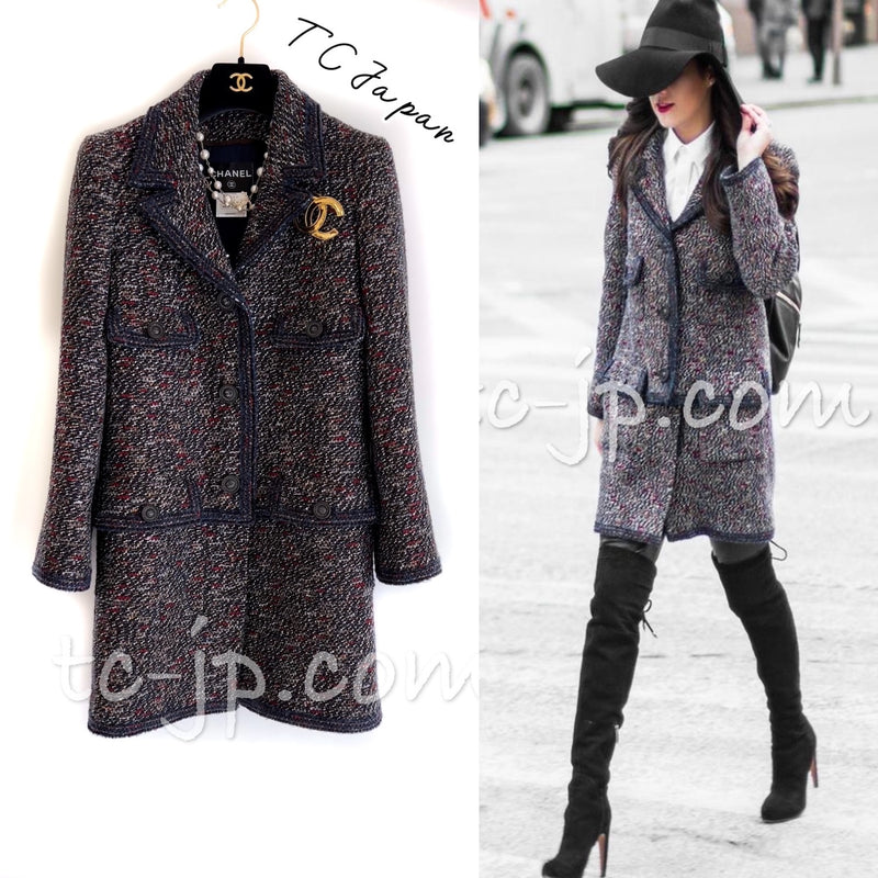 CHANEL 12A Navy Multicolor Tweed Jacket Coat 40 42 シャネル ネイビー マルチカラー ツイード ジャケット コート 即発
