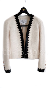 CHANEL 15PF Ivory Wool Mohair Leather Trim Jacket Skirt Suit 36 シャネル アイボリークリーム・ウール・モヘア・レザートリム・ジャケット・スカート・スーツ 即発