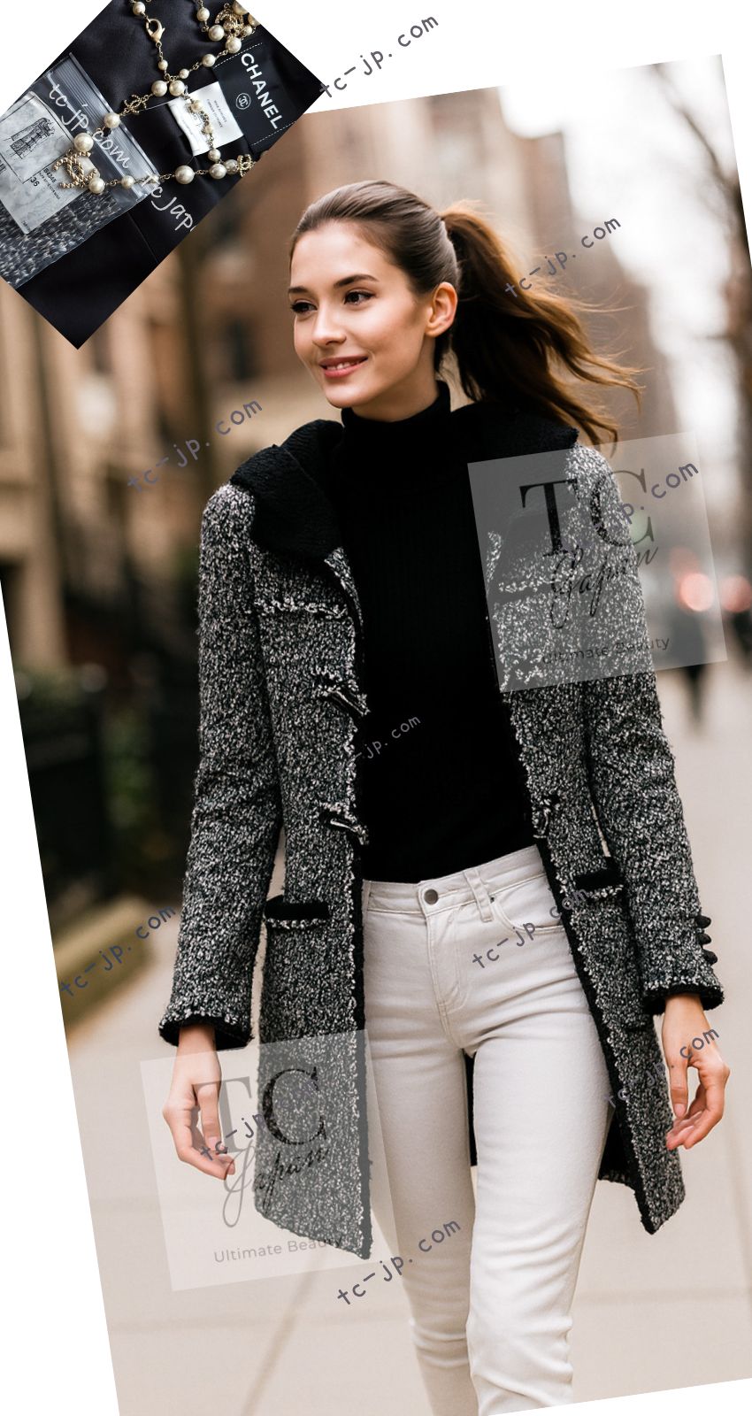 シャネル　コート CHANEL シャネル コート レディース 34 ブラック ホワイト