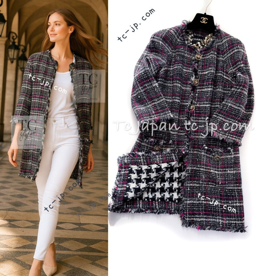 CHANEL 07S Navy White Pink Multicolor Tweed Coat 36 38 シャネル ネイビー ピンク ホワイト マルチカラー ツイード コート 即発