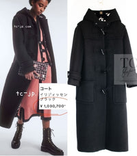 CHANEL 21B Black Alpaca Wool Hooded Duffel Long Coat 38 40 42 シャネル ブラック アルパカ ウール フード付き ダッフル ロング コート 即発