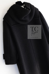 CHANEL 21B Black Alpaca Wool Hooded Duffel Long Coat 38 40 42 シャネル ブラック アルパカ ウール フード付き ダッフル ロング コート 即発