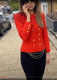 CHANEL 88A Vintage Red CC Gold Button Double Tweed Jacket 38 シャネル ヴィンテージ レッド CC ゴールド ボタン ダブル ツイード ジャケット 即発