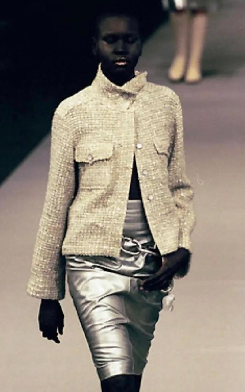 CHANEL 99A Vintage Beige Gray Tweed Jacket 40 42 44 シャネル ヴィンテージ・ベージュ・グレー・ツイード・ジャケット 即発