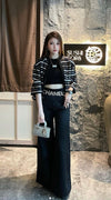 CHANEL 22C Black Sequin Glitter Stretch Jersey Jacket 38 40 42 シャネル ブラック スパンコール グリッター ストレッチ ジャージー ノーカラー ジャケット 即発