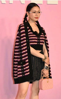 CHANEL 23PA Black Purple Burgundy Alpaca Cashmere Knit Cardigan 36 38 シャネル ブラック パープル バーガンディー ニット カーディガン 即発