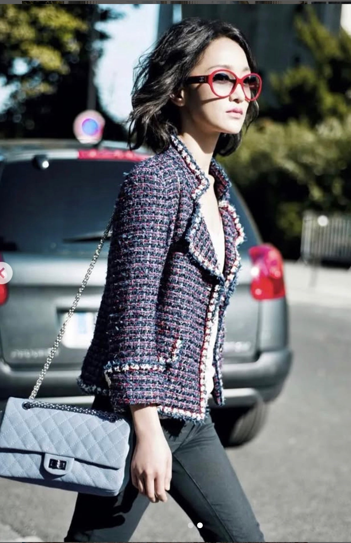 CHANEL 13C Navy Purple Red Ribbon Versailles Lesage Tweed Jacket 46 48 シャネル ネイビー パープル レッド リボン ベルサイユ ルサージュ ツイード ジャケット 即発