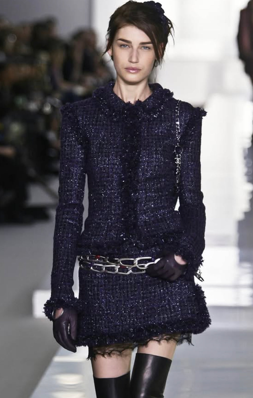 CHANEL 03A Purple Black Metallic Wool Tweed Jacket Skirt Suit 38 シャネル パープル ブラック ウール ツイード ジャケット スカート スーツ 即発 - TC JAPAN
