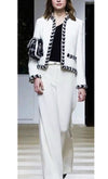 CHANEL 20B Ivory White Ecru Black Braided Trim Collarless Tweed Jacket 34 シャネル アイボリー ホワイト ブラック ブレード トリム ノーカラー ツイード ジャケット 即発
