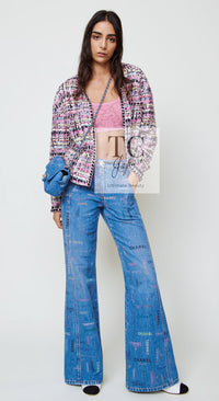 CHANEL 22PS Pink Multicolor Braid Trimming Collarless Jacket 38 シャネル ピンク マルチカラー ブレイドトリミング ノーカラー ジャケット 即発