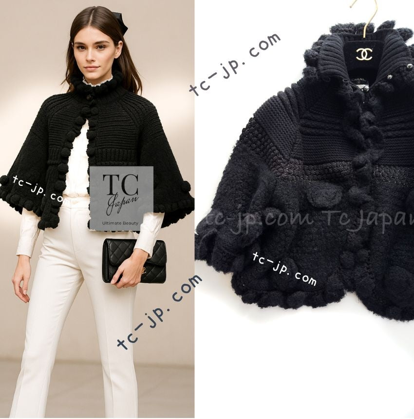 CHANEL 06A Black Cashmere Mohair Cape Cardigan 38 40 シャネル ブラック カシミアブレンド モヘア ポンチョ ケープ カーディガン 即発