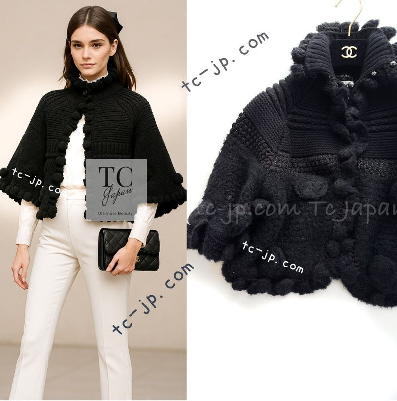 CHANEL 06A Black Cashmere Mohair Cape Cardigan 38 40 シャネル ブラック カシミアブレンド モヘア ポンチョ ケープ カーディガン 即発