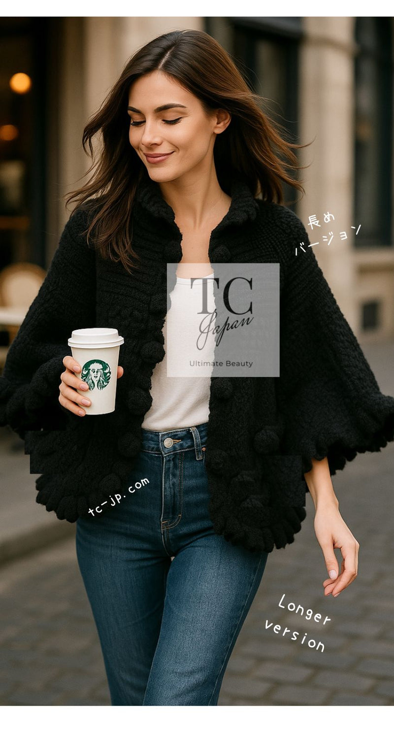 CHANEL 06A Black Cashmere Mohair Cape Cardigan 38 40 シャネル ブラック カシミアブレンド モヘア ポンチョ ケープ カーディガン 即発