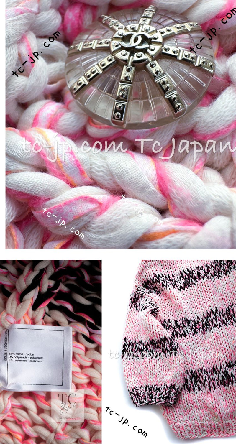 CHANEL 20S Pink White Cotton Knit Cardigan 38 40 42 シャネル ピンク ホワイト コットン ニット カーディガン 即発