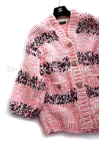 CHANEL 20S Pink White Cotton Knit Cardigan 38 40 42 シャネル ピンク ホワイト コットン ニット カーディガン 即発