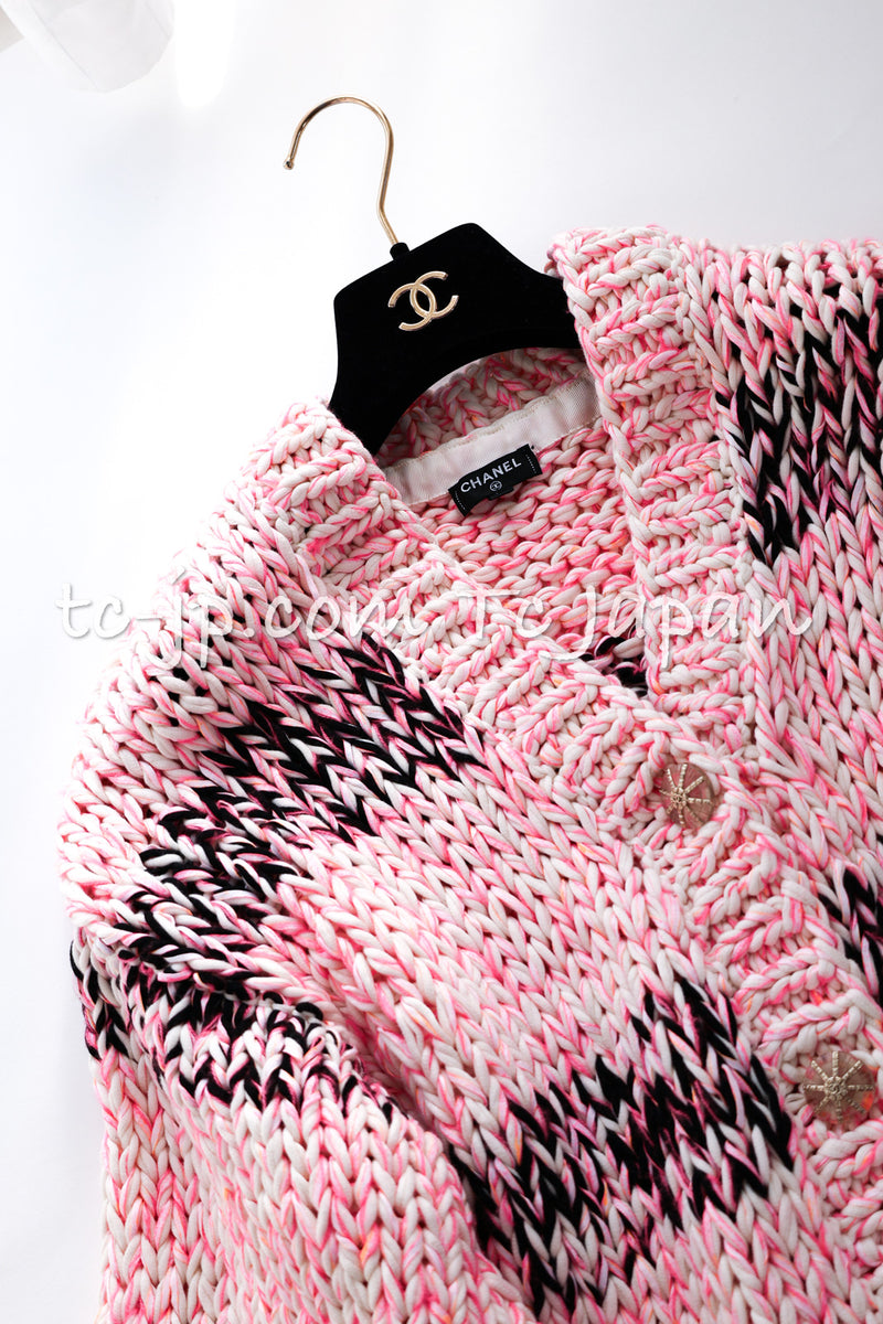 CHANEL 20S Pink White Cotton Knit Cardigan 38 40 42 シャネル ピンク ホワイト コットン ニット カーディガン 即発