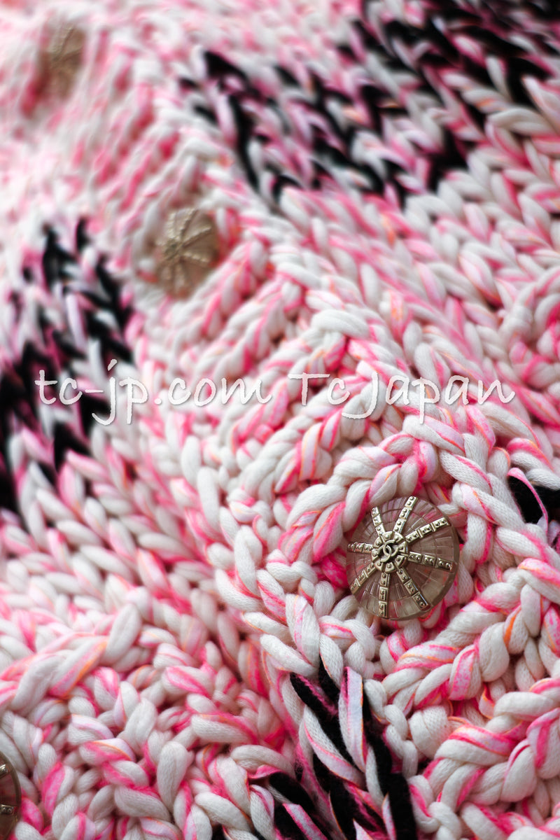 CHANEL 20S Pink White Cotton Knit Cardigan 38 40 42 シャネル ピンク ホワイト コットン ニット カーディガン 即発