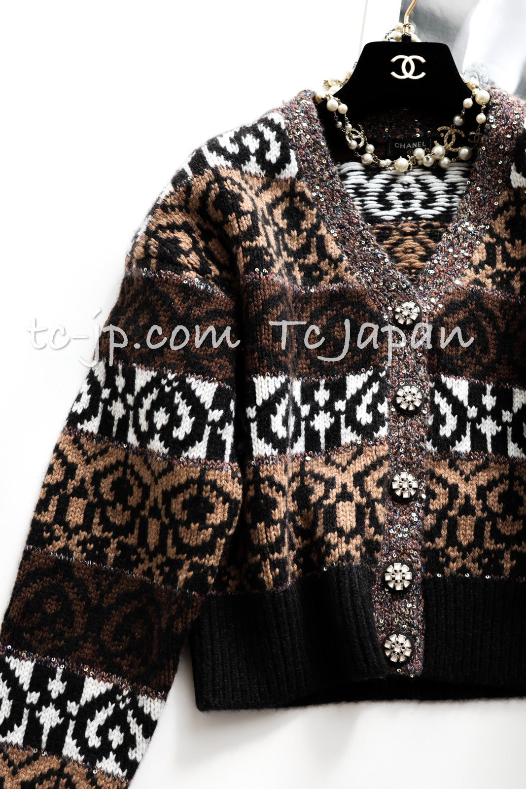 シャネル カーディガン CHANEL 19A ブラウン ブラック ウール カシミヤ